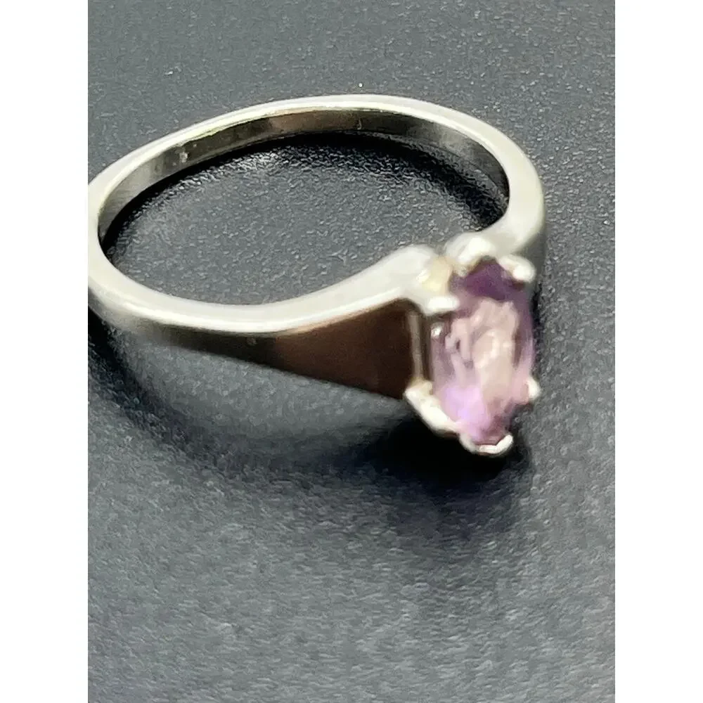 925 Sterling‎ Silver Marquise Prong Amethyst February Estate Signed Ring 8.75